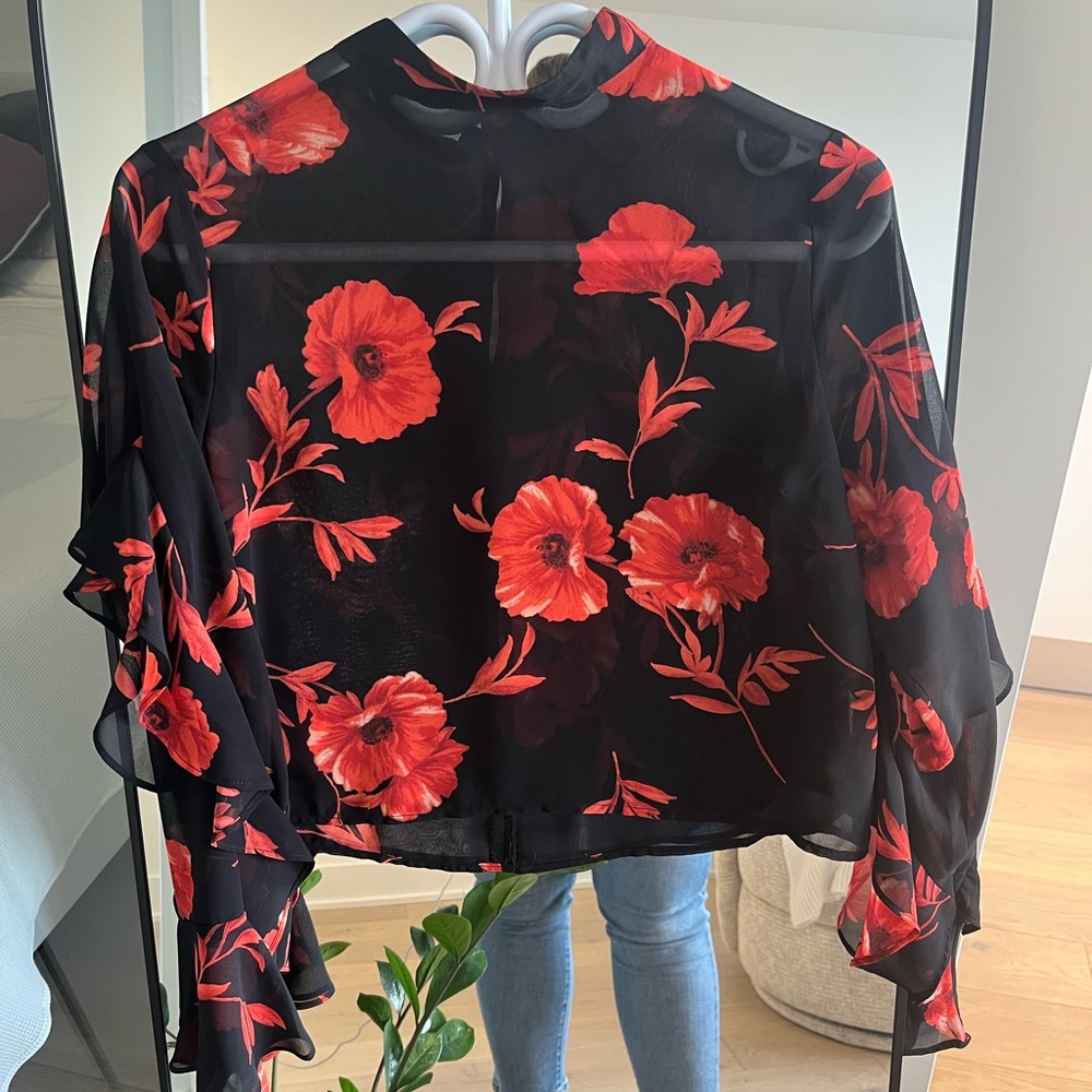 Floral Sheer Black and Red Women's Top